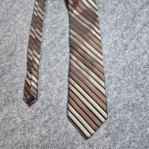 Bugatti Silk Tie Mens Brown Gold Striped Necktie Classic Business Formal